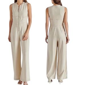 Steve Madden Natural Beige Wide Leg Jumpsuit NWT Linen Blend Size Small